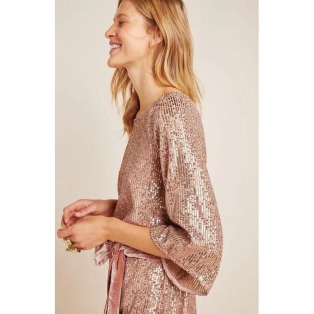 Anthropologie Starling Sequin Tunic Dress Rose Gold XS MSRP $170 - Picture 4 of 16